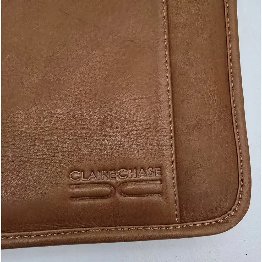 Claire Chase Zippered Leather Document Holder Notebook Folio Tan 12.75